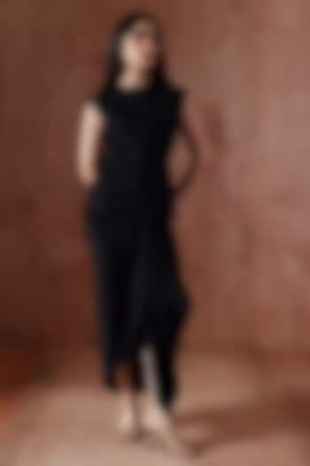 Black Modal Satin Draped Asymmetric Skirt Set by Kliitche by Isha Kedia at Pernia's Pop Up Shop