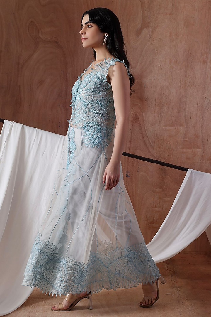 Powder Blue Organza Embroidered Co-Ord Set by Kliitche by Isha Kedia at Pernia's Pop Up Shop