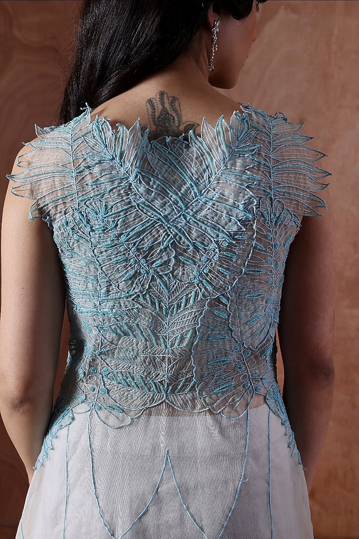 Powder Blue Organza Embroidered Co-Ord Set by Kliitche by Isha Kedia at Pernia's Pop Up Shop