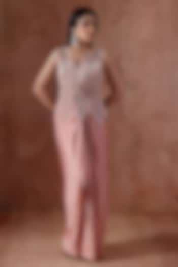 Blush Pink Modal Satin Pleated Skirt Set by Kliitche by Isha Kedia at Pernia's Pop Up Shop
