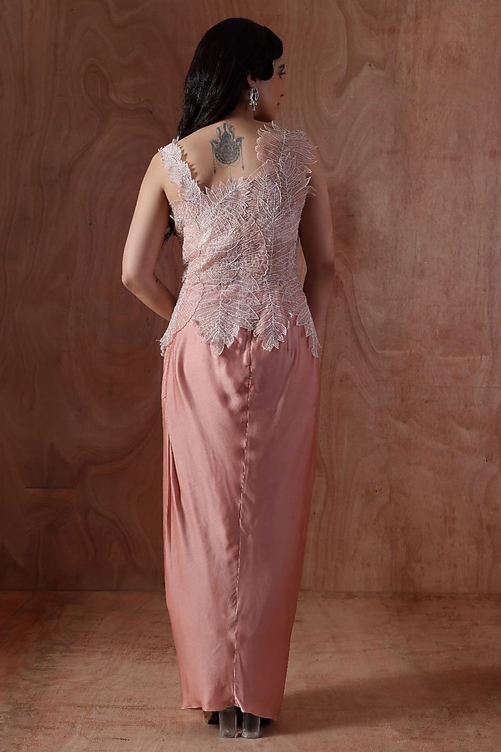Blush Pink Modal Satin Pleated Skirt Set by Kliitche by Isha Kedia at Pernia's Pop Up Shop