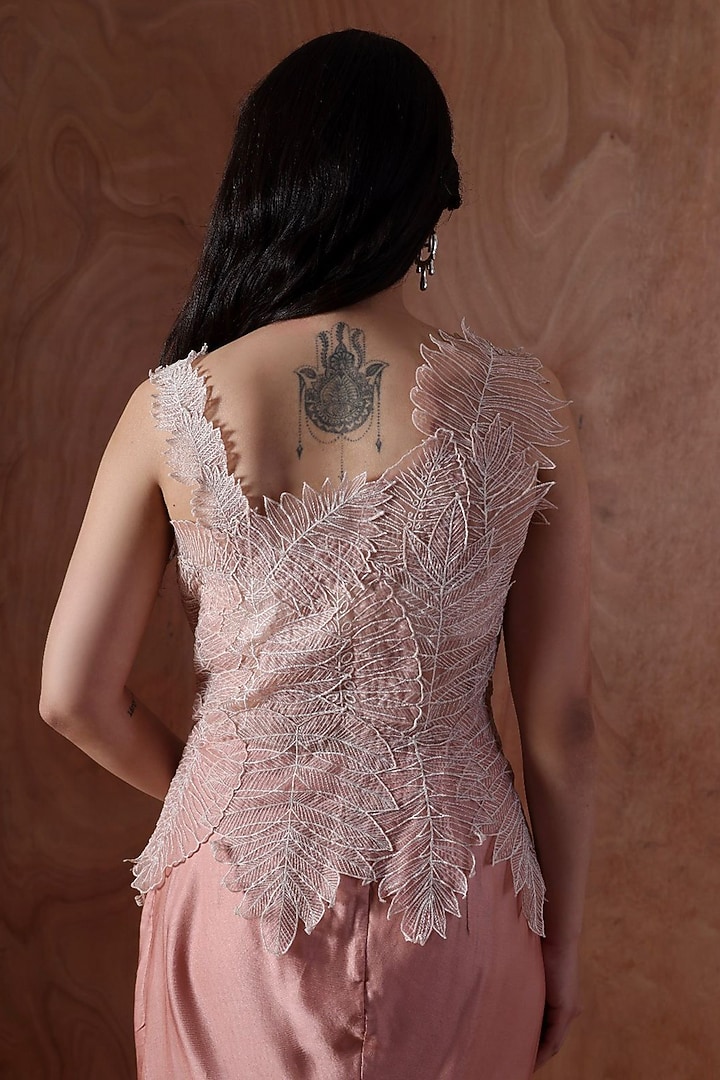 Blush Pink Modal Satin Pleated Skirt Set by Kliitche by Isha Kedia at Pernia's Pop Up Shop