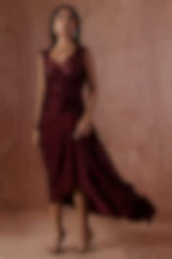 Wine Modal Satin Pleated Skirt Set by Kliitche by Isha Kedia at Pernia's Pop Up Shop