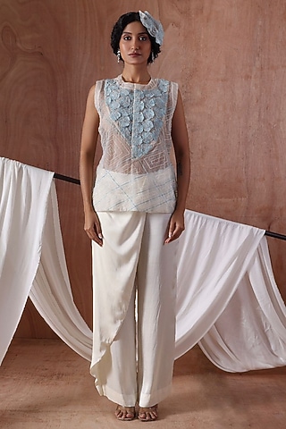 Ivory Organza Applique Work Co-Ord Set by Kliitche by Isha Kedia