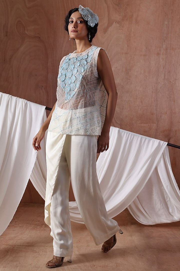 Ivory Organza Applique Work Co-Ord Set by Kliitche by Isha Kedia at Pernia's Pop Up Shop