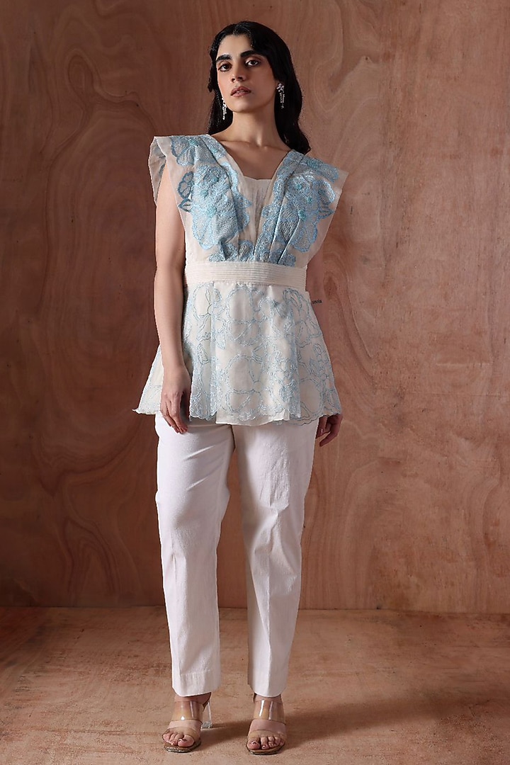 Ivory Organza Embroidered Co-Ord Set by Kliitche by Isha Kedia at Pernia's Pop Up Shop