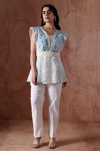 Ivory Organza Embroidered Co-Ord Set by Kliitche by Isha Kedia
