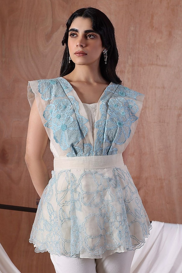 Ivory Organza Embroidered Co-Ord Set by Kliitche by Isha Kedia at Pernia's Pop Up Shop