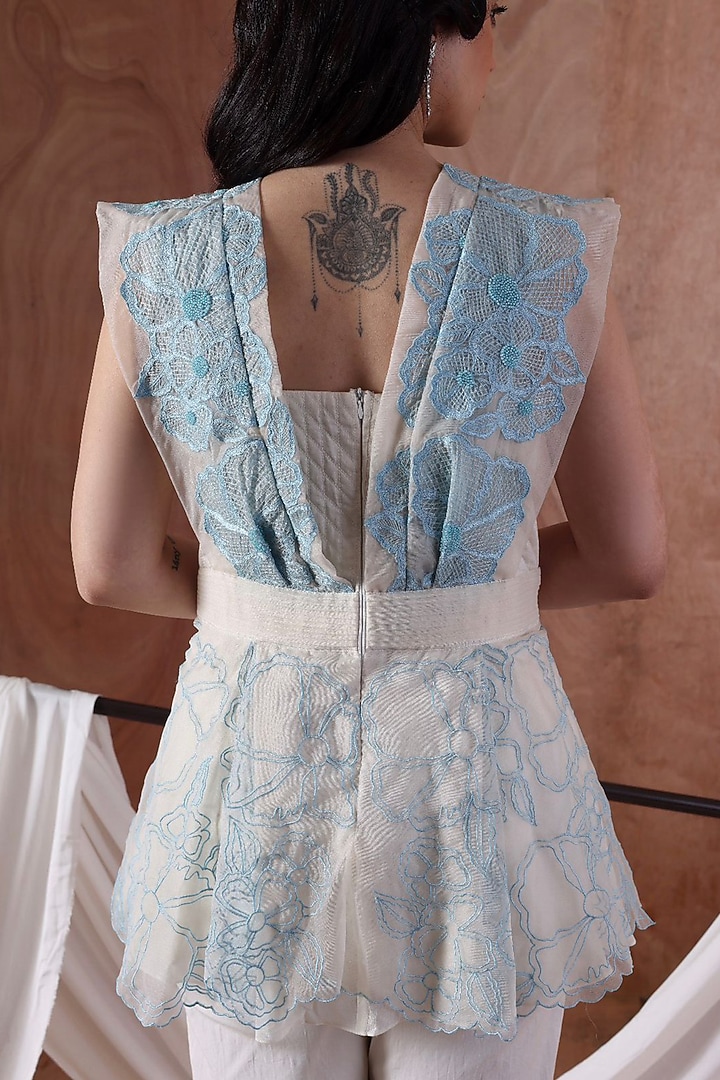 Ivory Organza Embroidered Co-Ord Set by Kliitche by Isha Kedia at Pernia's Pop Up Shop