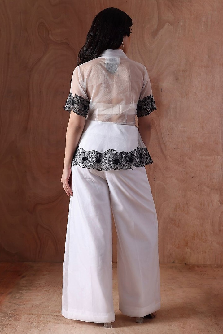 White Organza Flora Embroidered Co-Ord Set by Kliitche by Isha Kedia at Pernia's Pop Up Shop