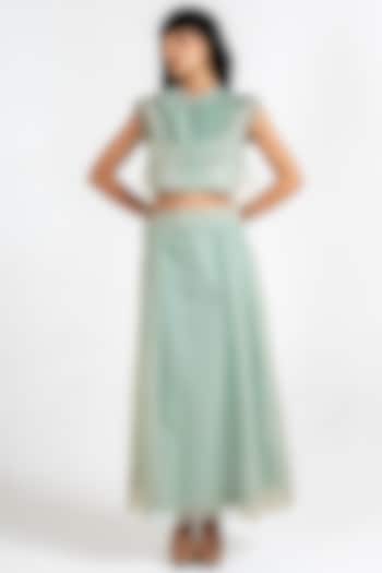 Mint Green Organza & Taffeta Embroidered Skirt Set by KLITCHE at Pernia's Pop Up Shop