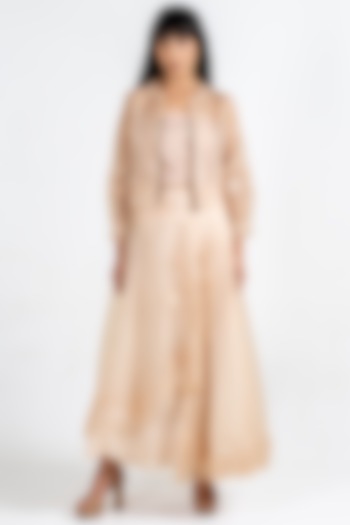 Peach Organza 3D Floral Embroidered Skirt Set by KLITCHE at Pernia's Pop Up Shop