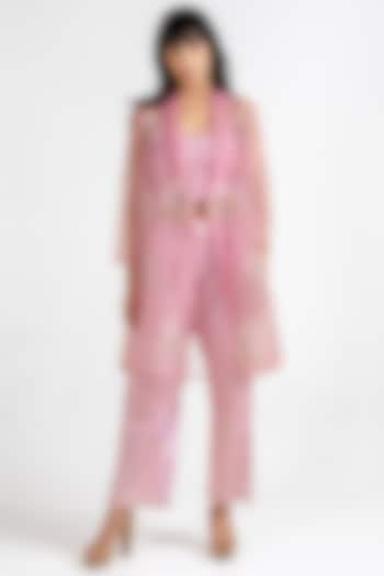 Blush Pink Organza Embroidered Jacket Set by KLITCHE at Pernia's Pop Up Shop
