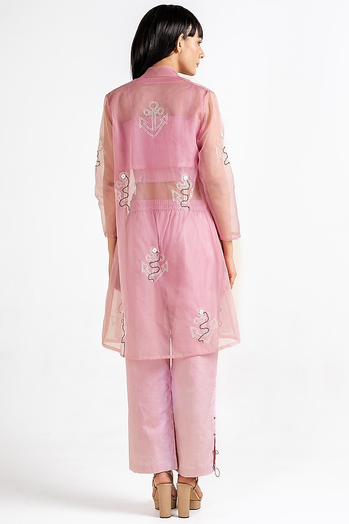 Blush Pink Organza Embroidered Jacket Set by Kliitche by Isha Kedia at Pernia's Pop Up Shop