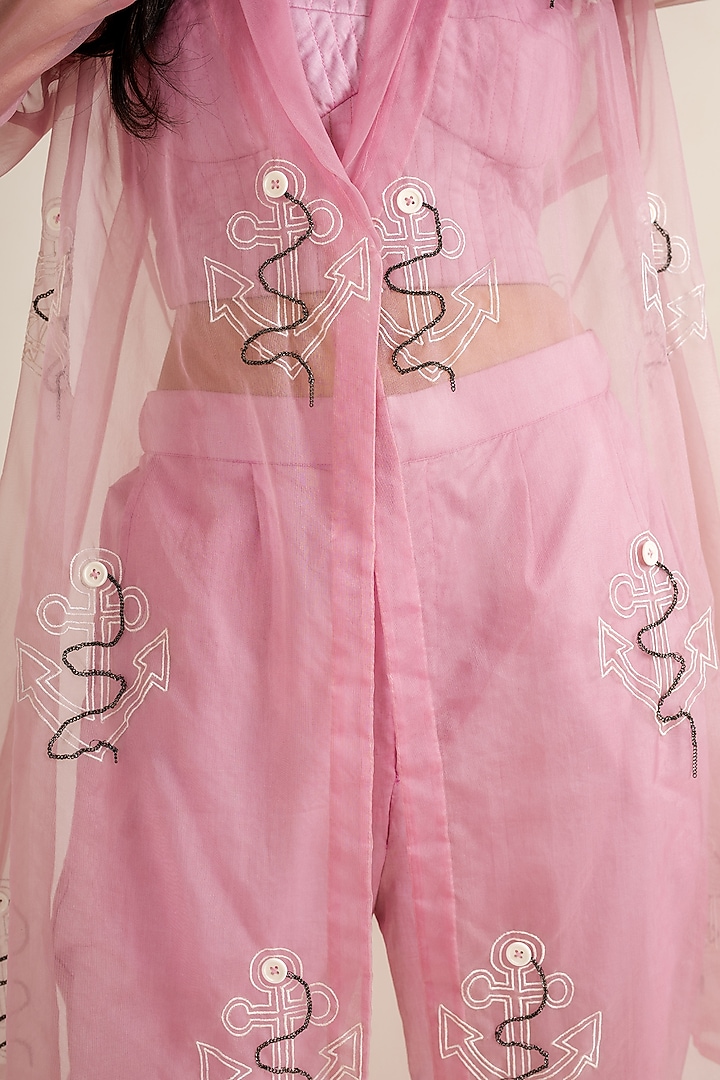Blush Pink Organza Embroidered Jacket Set by Kliitche by Isha Kedia at Pernia's Pop Up Shop