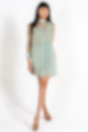 Mint Green Organza & Cotton Lycra Embroidered Shirt Vacation Dress by KLITCHE at Pernia's Pop Up Shop