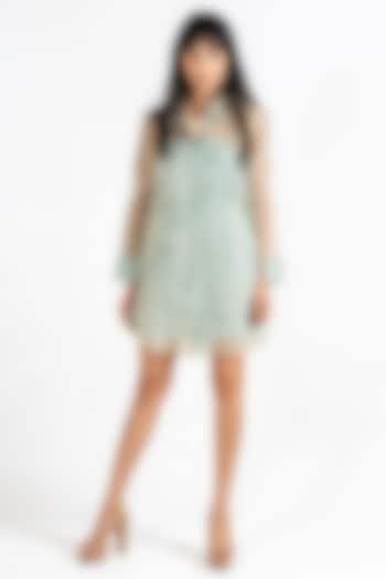 Mint Green Organza & Cotton Lycra Embellished Shirt Vacation Dress by KLITCHE at Pernia's Pop Up Shop