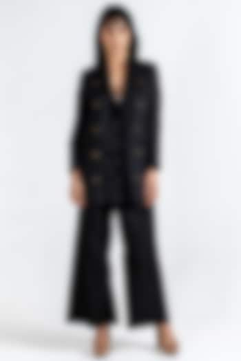 Black Giza Cotton Embellished Blazer Set by KLITCHE at Pernia's Pop Up Shop