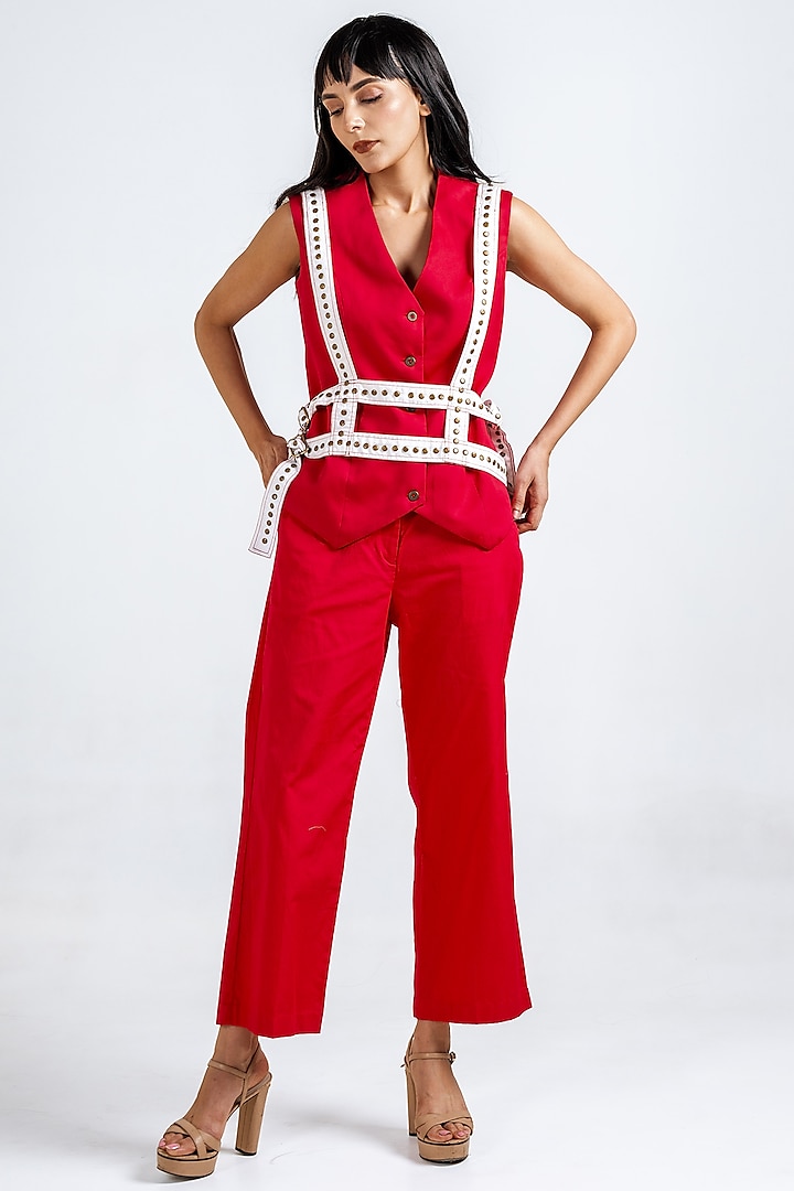 Red Giza Cotton Co-Ord Set by KLITCHE at Pernia's Pop Up Shop