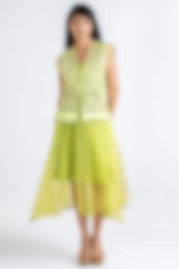 Lime Green Organza & Giza Cotton Jacket Cocktail Dress by KLITCHE at Pernia's Pop Up Shop