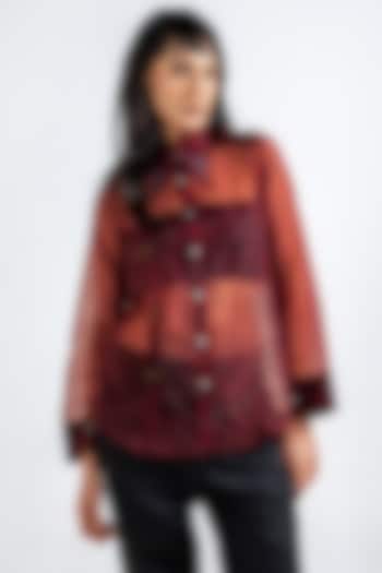 Maroon Organza Abstract Embroidered Shirt by KLITCHE at Pernia's Pop Up Shop