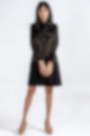 Black Giza Cotton Rivet Embellished Shirt Cocktail Dress by KLITCHE at Pernia's Pop Up Shop