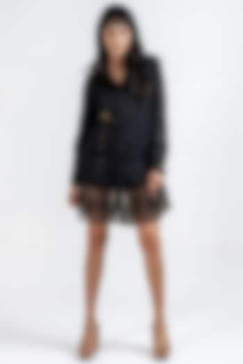 Black Giza Cotton & Organza Embellished Shirt Summer Dress by KLITCHE at Pernia's Pop Up Shop