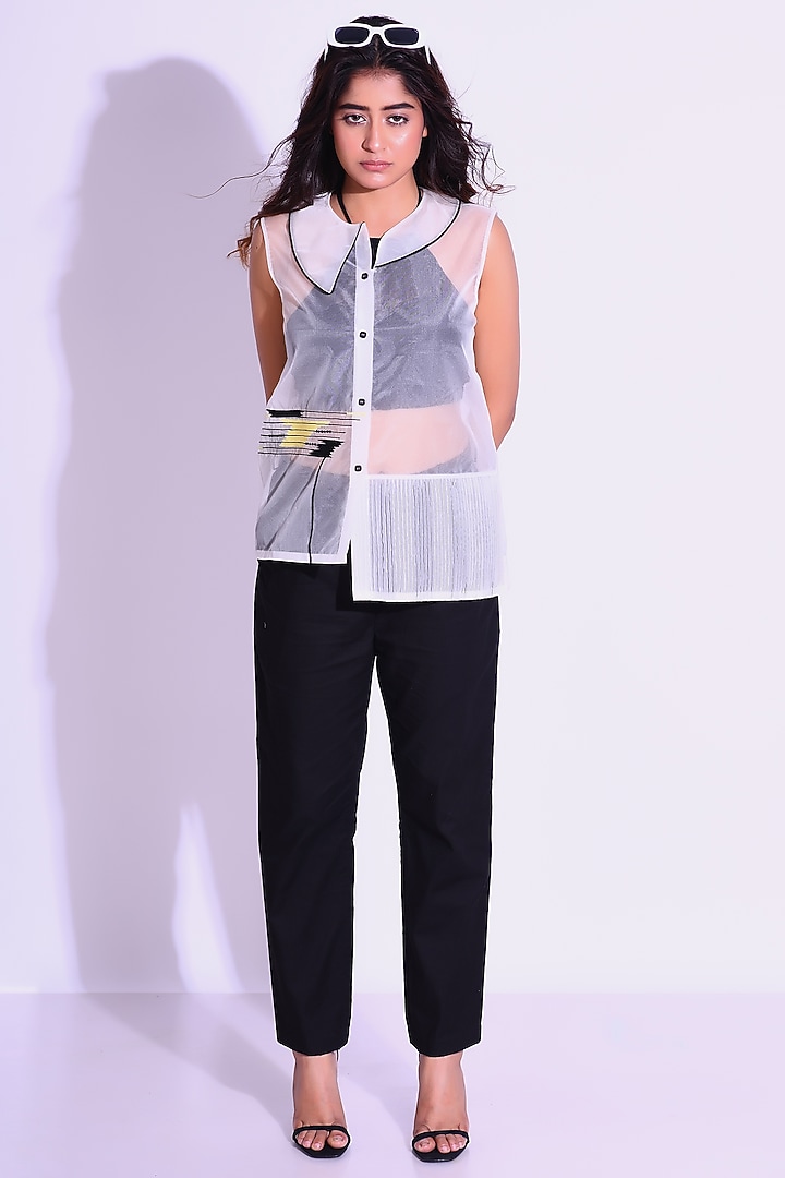 White Art Organza Embroidered Shirt by Kliitche by Isha Kedia at Pernia's Pop Up Shop