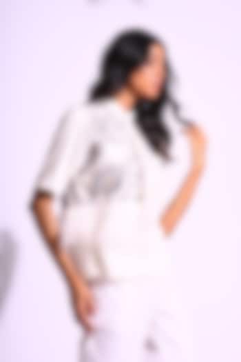 White Twill & Art Organza Embroidered Top by KLITCHE at Pernia's Pop Up Shop