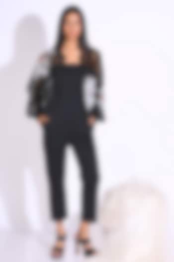 Black Cotton Stretch Jumpsuit With Jacket by KLITCHE at Pernia's Pop Up Shop