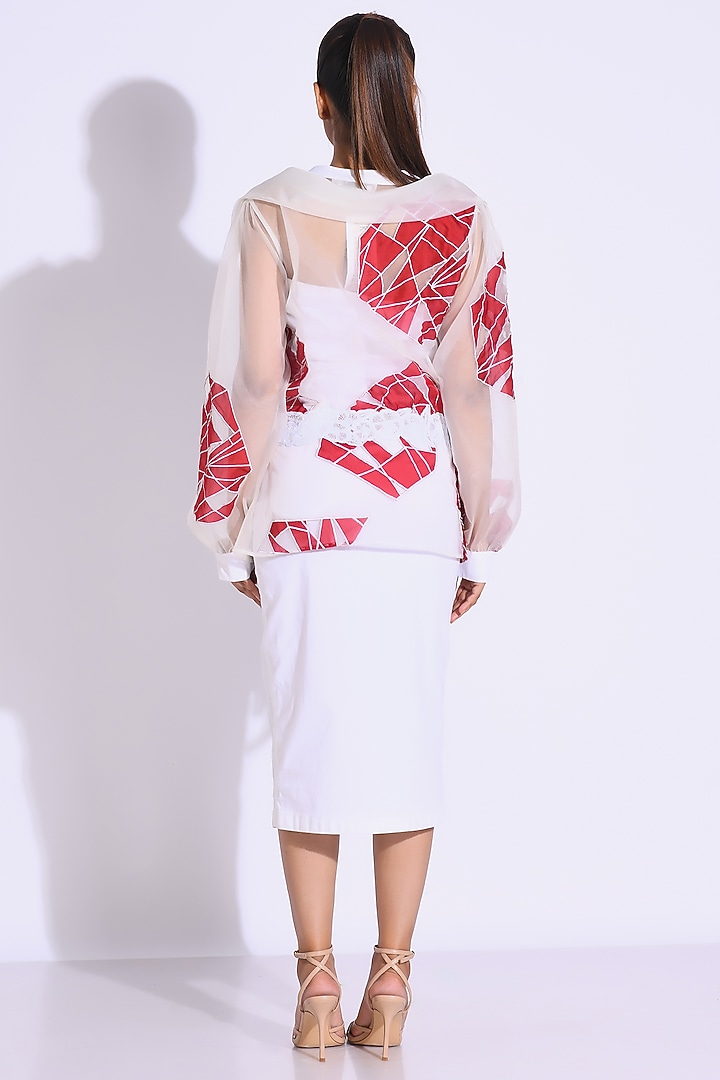 White Cotton Stretch & Organza Embroidered Jacket Vacation Dress by Kliitche by Isha Kedia at Pernia's Pop Up Shop