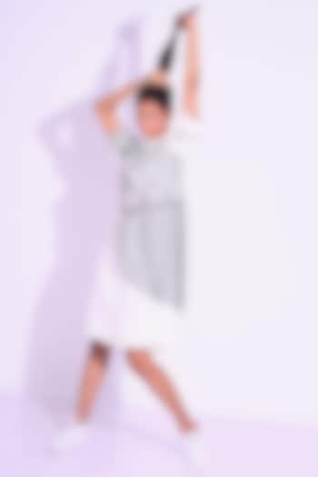 White Twill Cotton & Organza Printed Asymmetrical Layered Summer Shirt Dress by KLITCHE at Pernia's Pop Up Shop