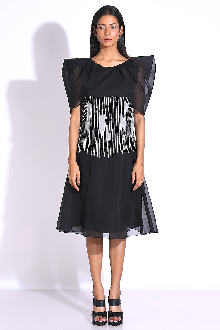 Black Organza Embroidered Dress by KLITCHE