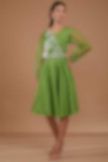 Green Cotton Muslin A-Line Dress by KLITCHE