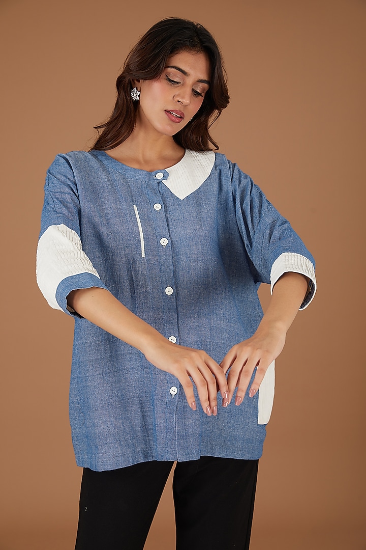 Blue Cotton Khadi Shirt by KLITCHE