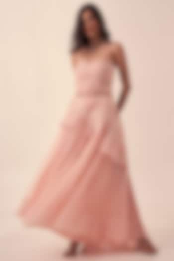 Blush Pink Organza & Taffeta Skirt Set by Kliitche by Isha Kedia at Pernia's Pop Up Shop
