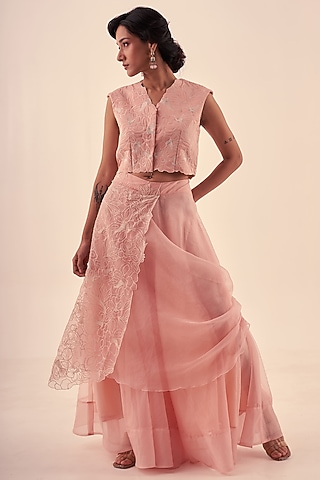 Light Pink Organza Co-Ord Set by kliitche by isha kedia