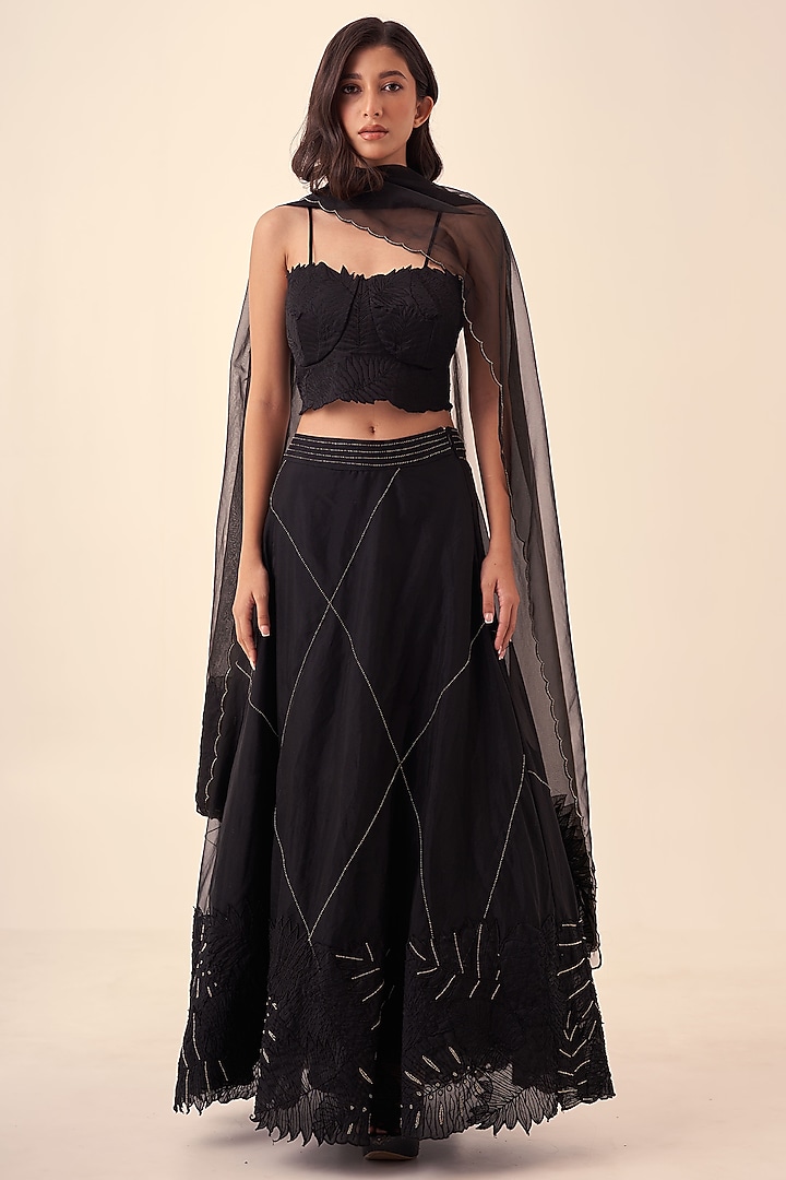 Black Organza Skirt Set by Kliitche by Isha Kedia at Pernia's Pop Up Shop