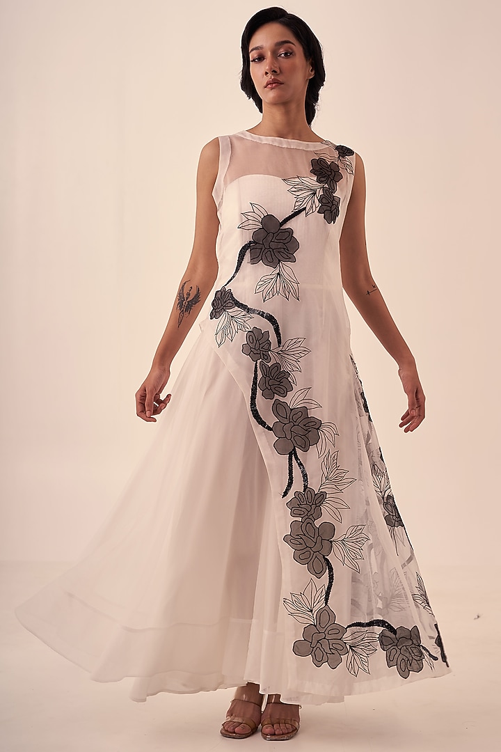 White & Black Modal Satin Corset Jumpsuit With Overlay by Kliitche by Isha Kedia at Pernia's Pop Up Shop