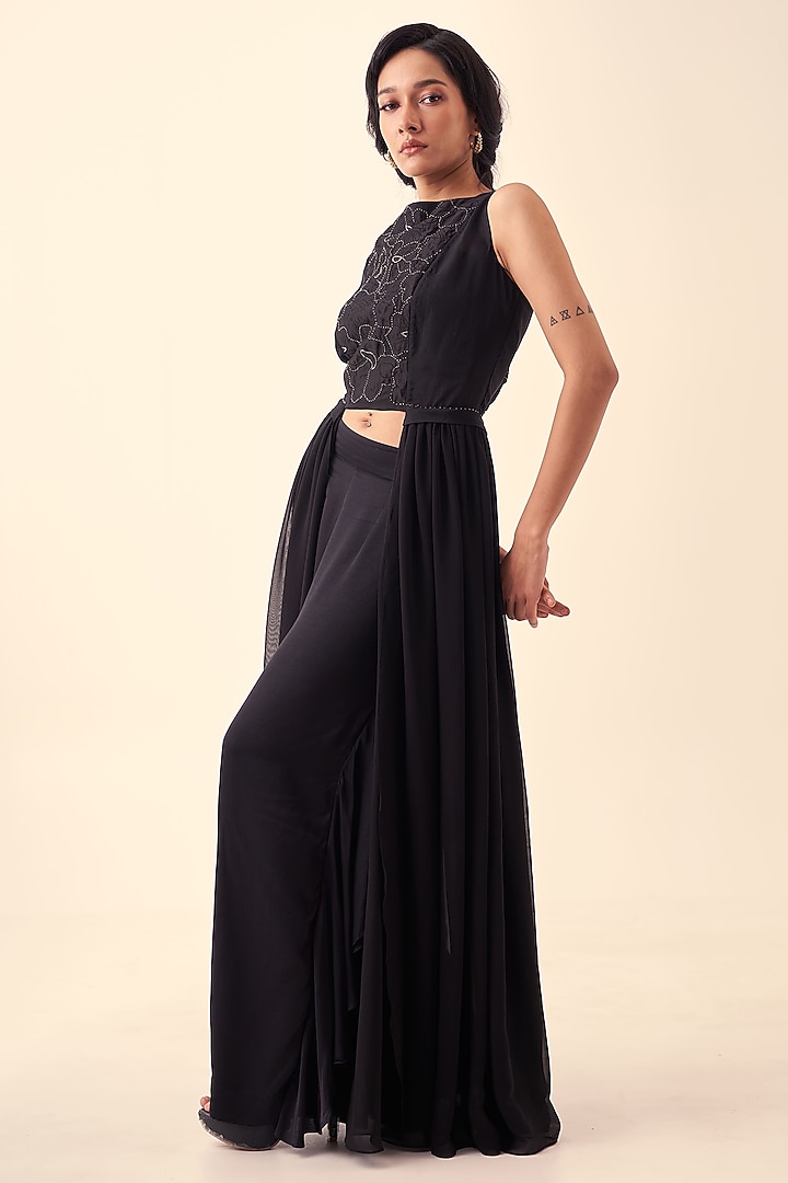 Black Organza & Modal Satin Co-Ord Set by Kliitche by Isha Kedia at Pernia's Pop Up Shop