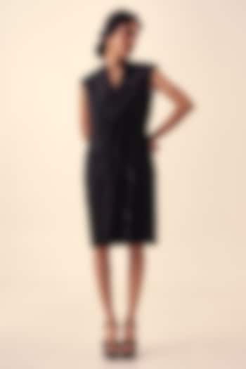 Black Suiting & Crepe Embroidered Vacation Dress by Kliitche by Isha Kedia at Pernia's Pop Up Shop