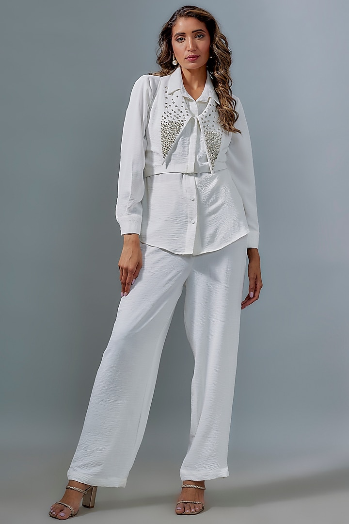 White Viscose Rhinestone Embroidered Co-Ord Set by Kloset by KL at Pernia's Pop Up Shop