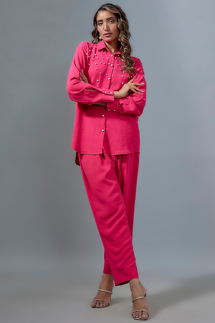 Pink Viscose Pearl Embroidered Co-Ord Set by Kloset by KL at Pernia's Pop Up Shop