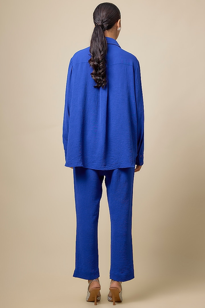 Blue Viscose Blend Rhinestone & Pearl Embroidered Co-Ord Set by Kloset by KL at Pernia's Pop Up Shop