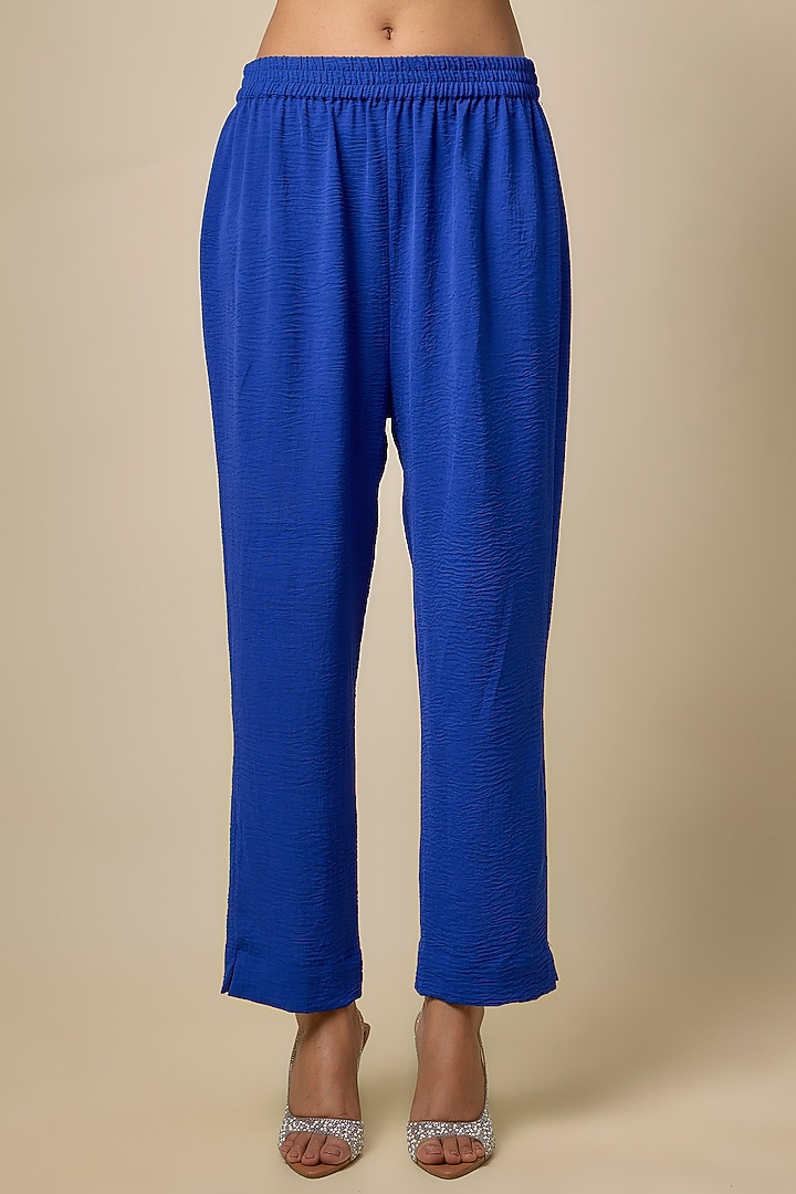 Blue Viscose Blend Rhinestone & Pearl Embroidered Co-Ord Set by Kloset by KL at Pernia's Pop Up Shop