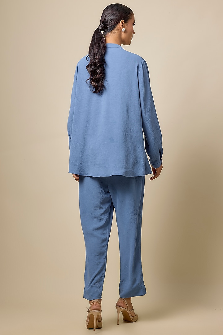 Periwinkle Blue Viscose Blend Pearl Embroidered Co-Ord Set by Kloset by KL at Pernia's Pop Up Shop