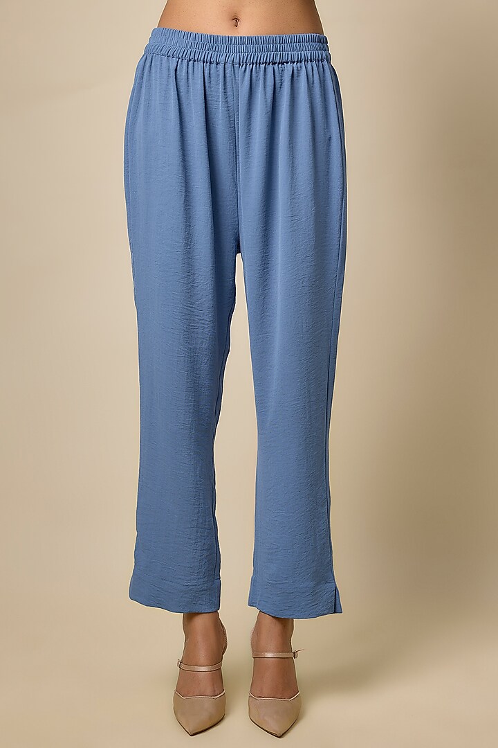 Periwinkle Blue Viscose Blend Pearl Embroidered Co-Ord Set by Kloset by KL at Pernia's Pop Up Shop