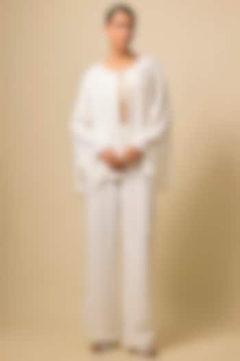 Ivory Viscose Blend Embellished Cape Set by Kloset by KL at Pernia's Pop Up Shop