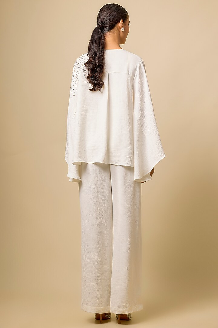 Ivory Viscose Blend Embellished Cape Set by Kloset by KL at Pernia's Pop Up Shop
