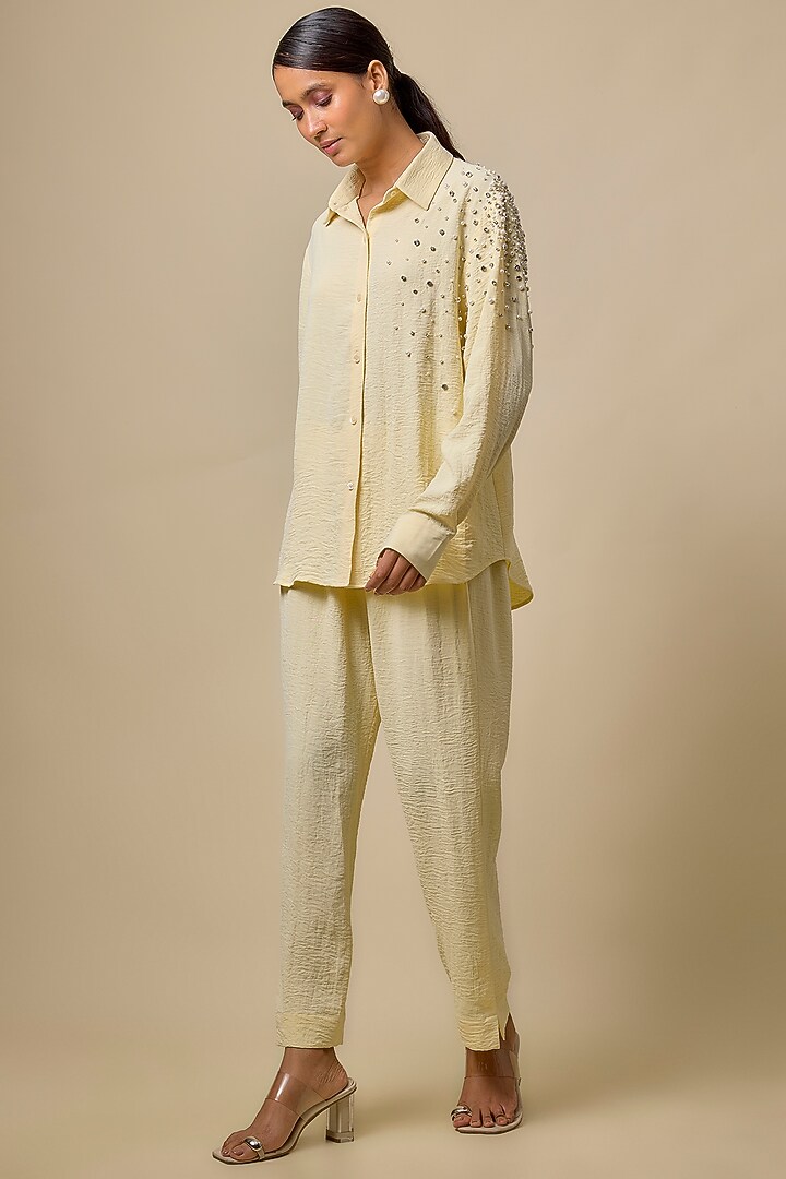 Yellow Viscose Blend Embellished Co-Ord Set by Kloset by KL at Pernia's Pop Up Shop